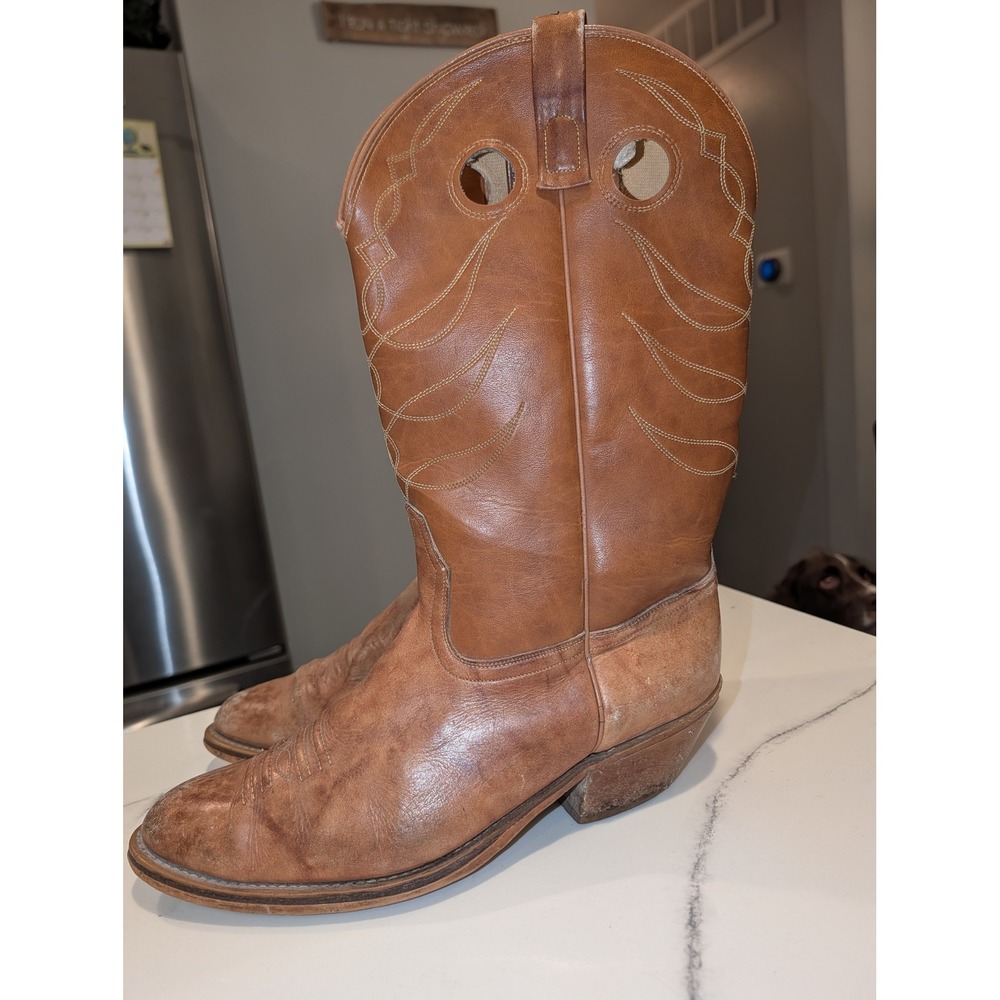 Vintage Acme Brown Leather Cowboy Boots Western Stitched Tall Pointed Toe 11 EW